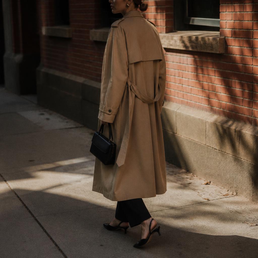 Stylish woman walking through the city
